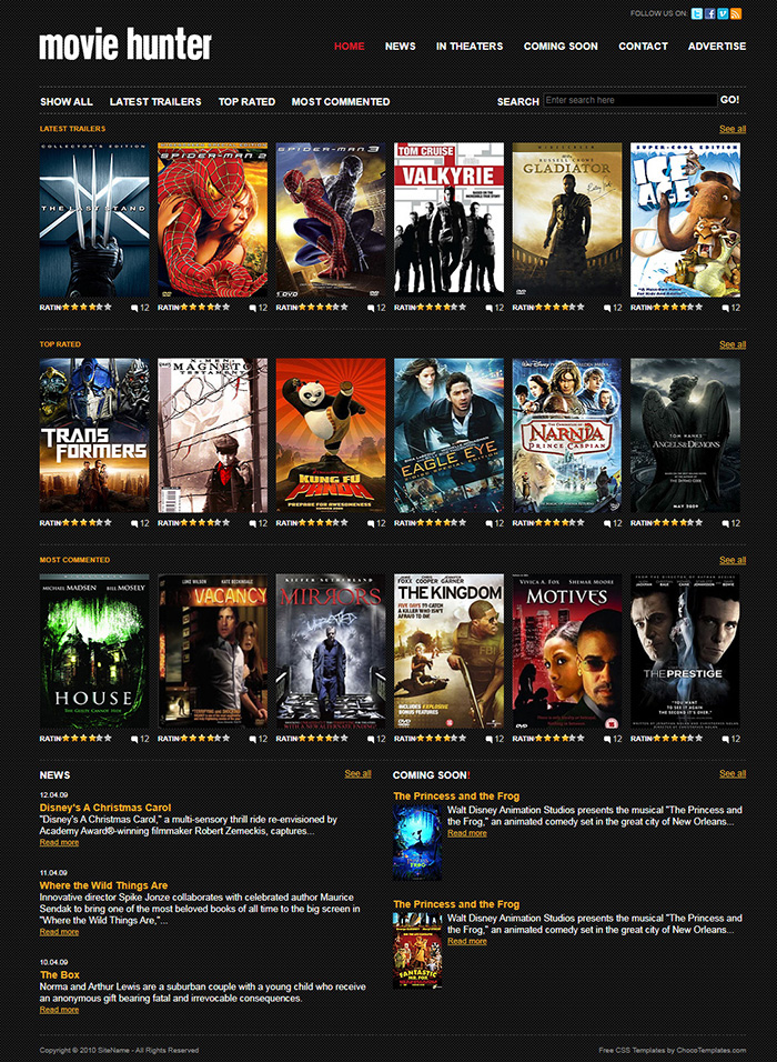 Free MovieHunter Website Template