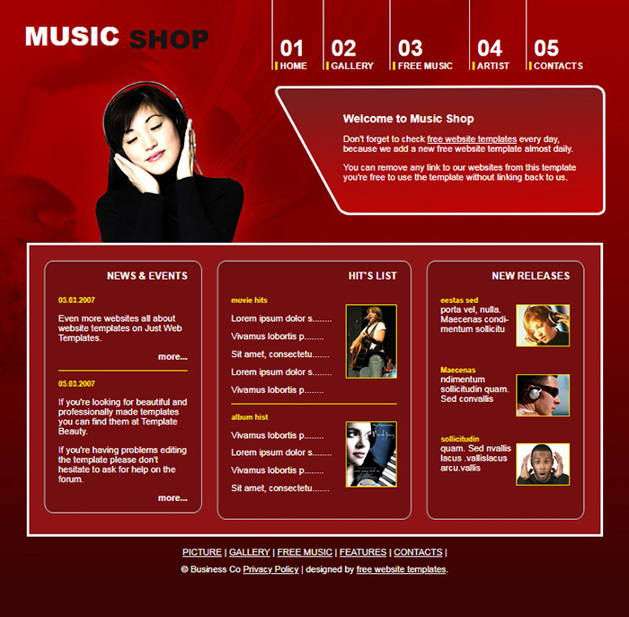 Free Music Shop Website Template