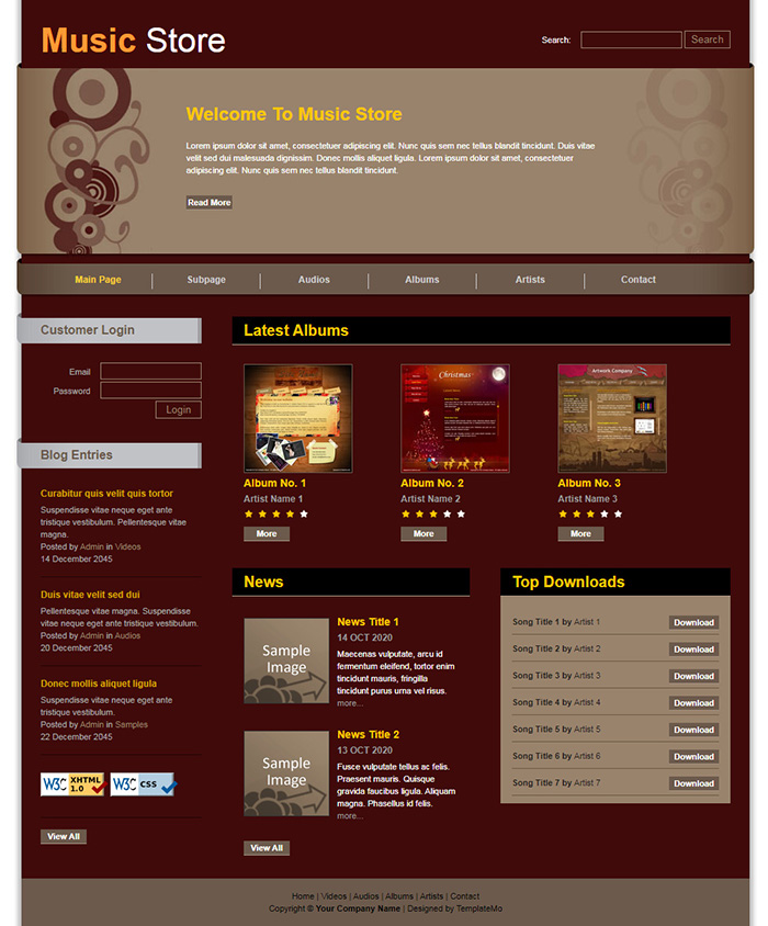 Free Music Store Website Template