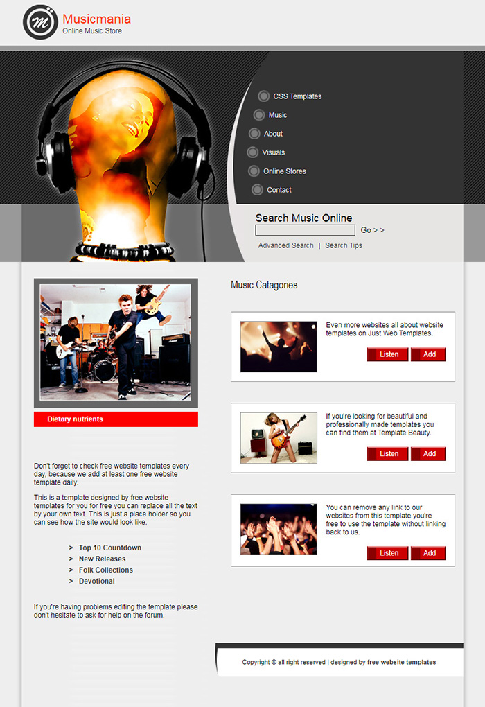 Free Musicmania Website Template