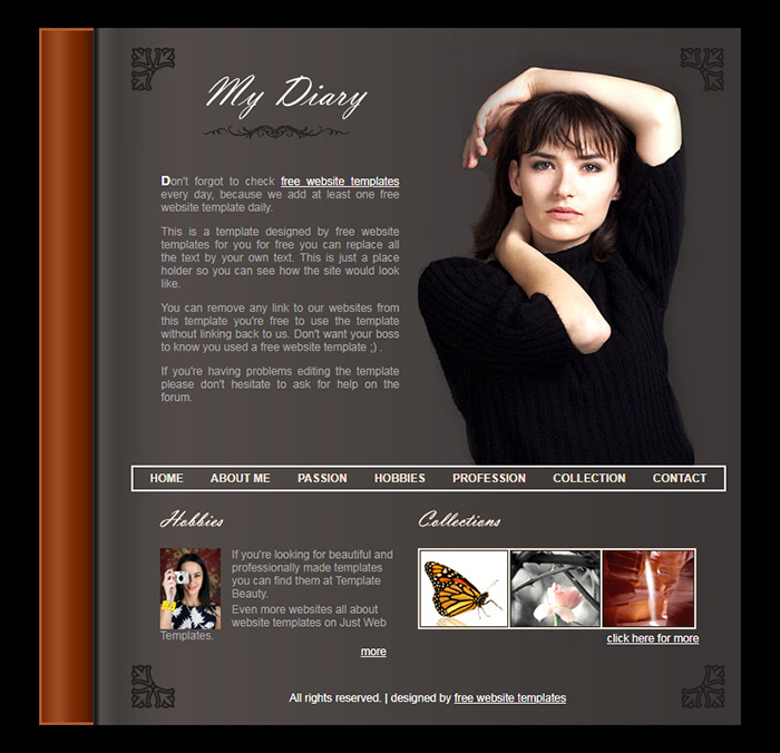 Free My Diary Website Template