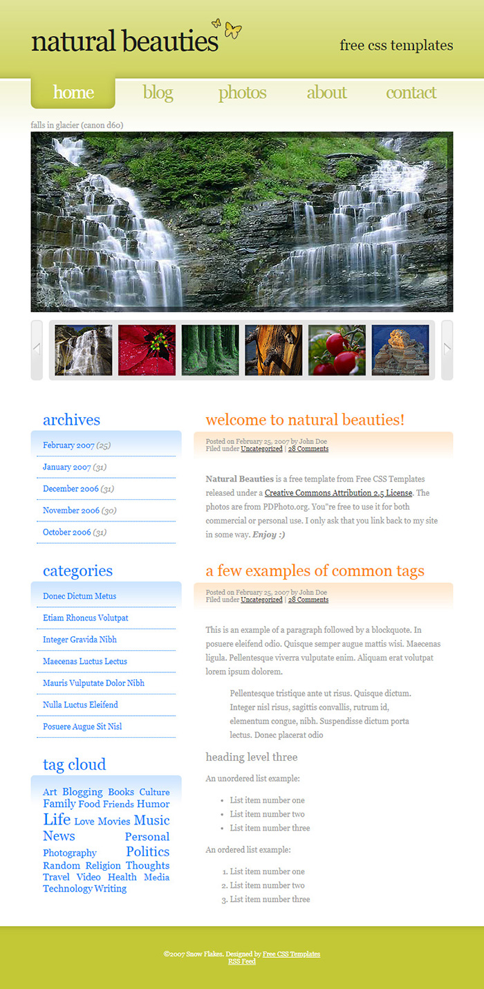Free Natural Beauties Website Template