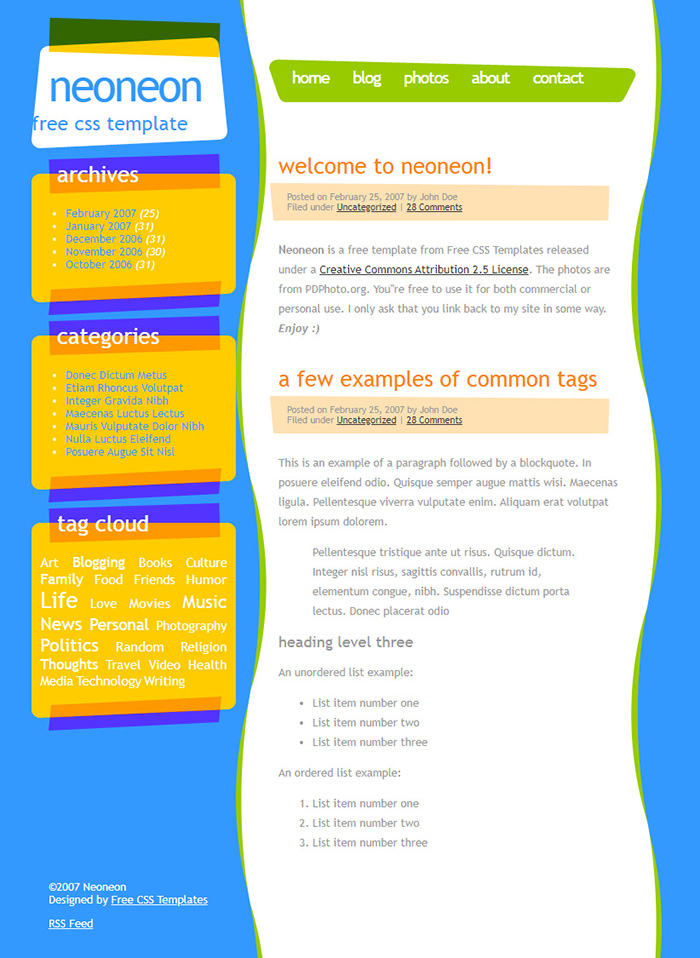 Free Neoneon Website Template