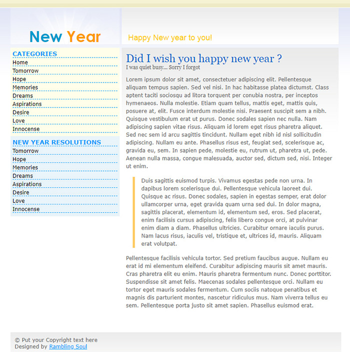 Free NewYear Website Template
