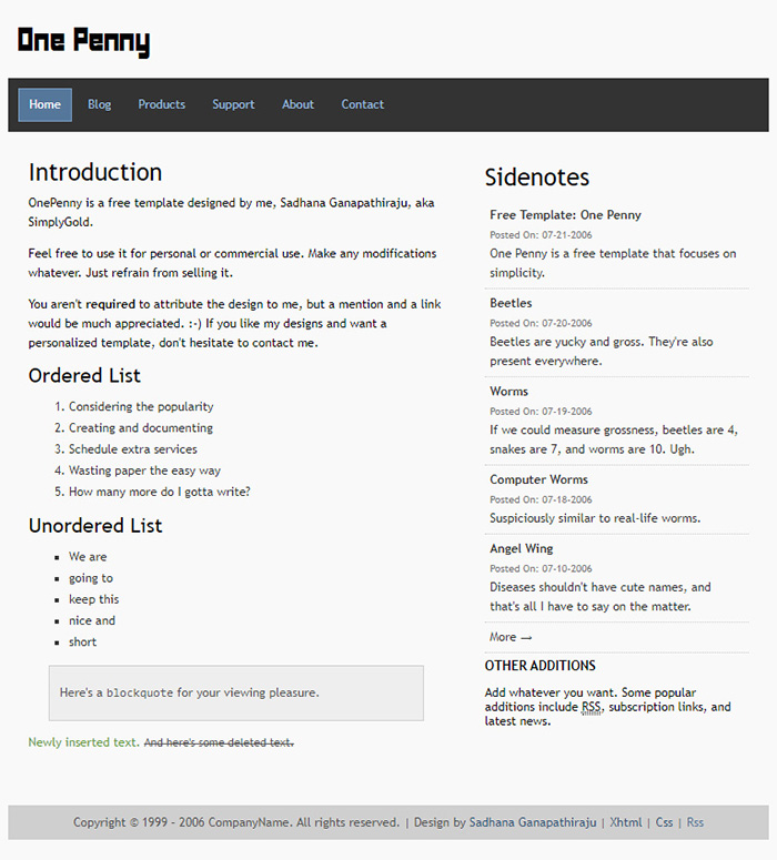 Free One Penny Website Template