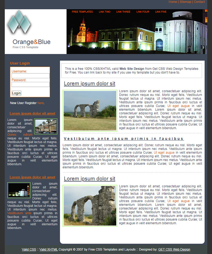 Free Orange & Blue Website Template