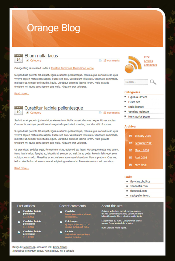 Free Orange Blog Website Template