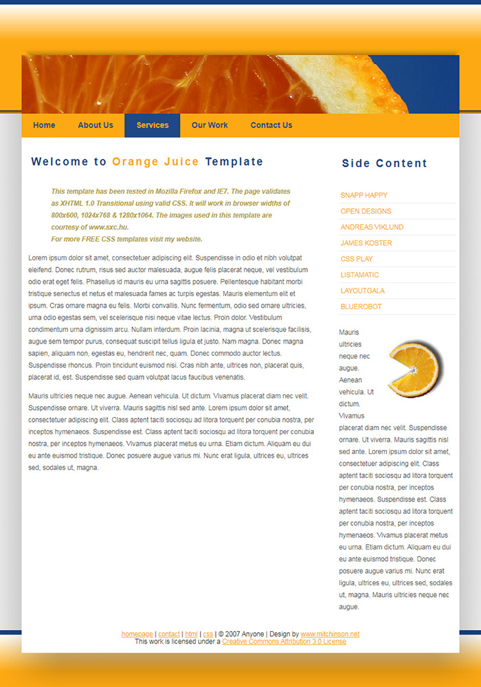 Free Orange Juice Website Template