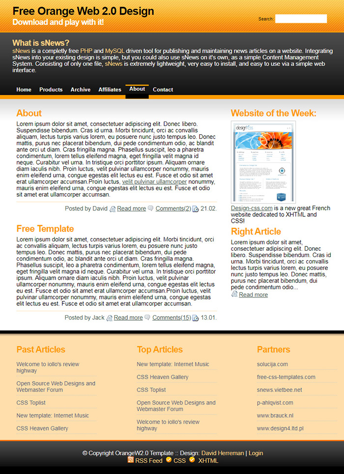 Free Orange Web 2.0 Website Template