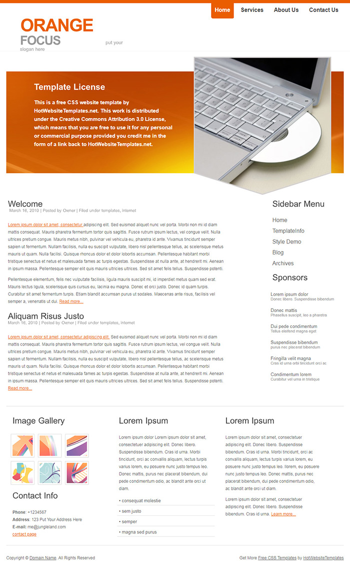 Free OrangeFocus Website Template