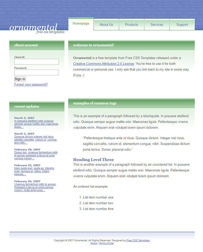 Free Ornamental Website Template