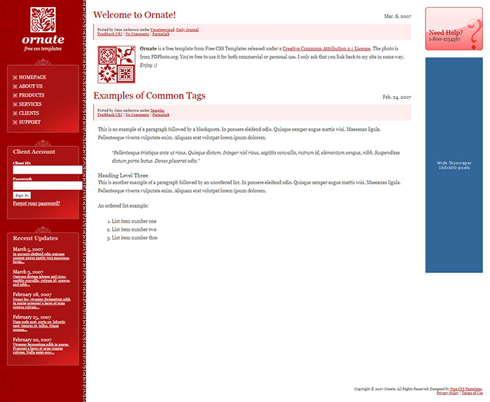 Free Ornate Website Template
