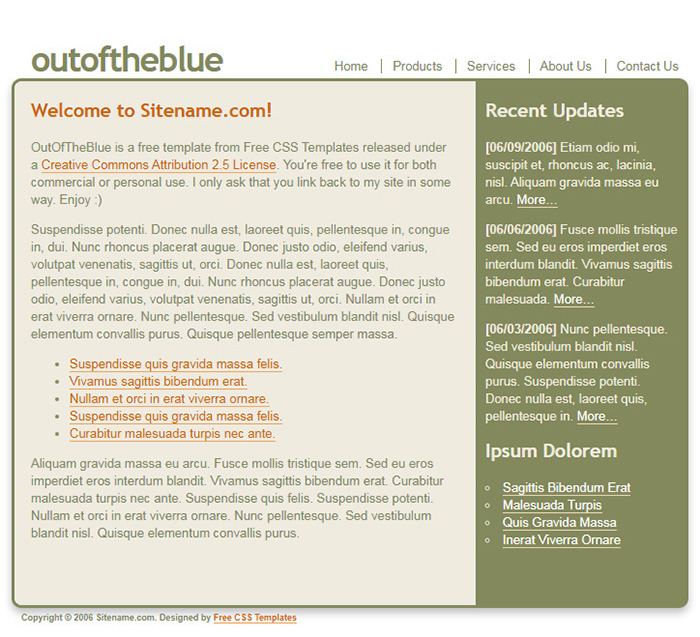 Free OutOfTheBlue Website Template
