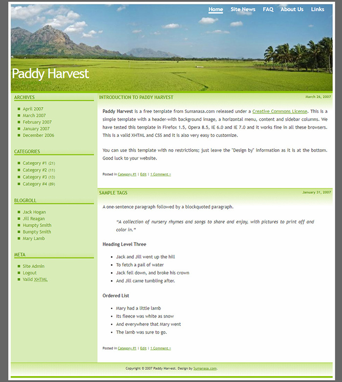 Free Paddy Harvest Website Template