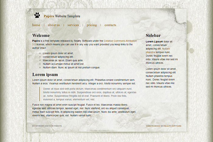 Free Papira Website Template