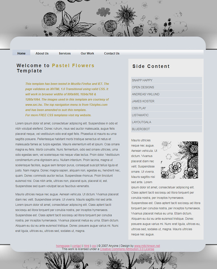 Free Pastel Flowers Website Template