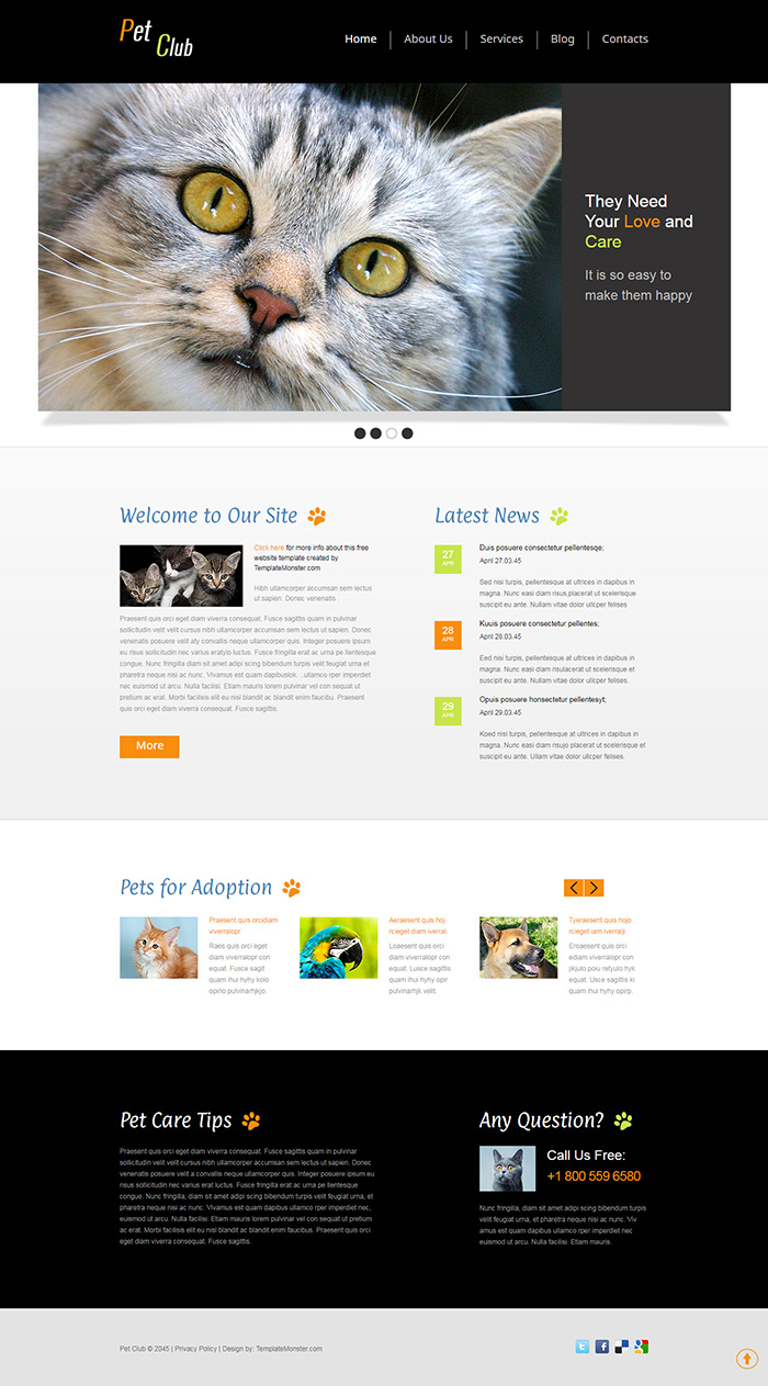 Free Pet Club Website Template