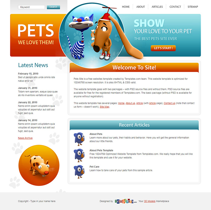 Free Pets Website Template