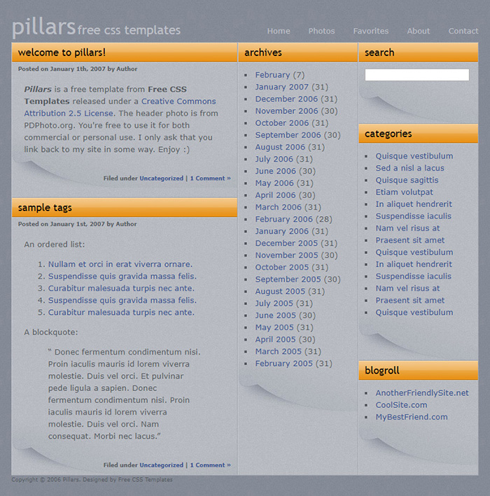 Free Pillars Website Template