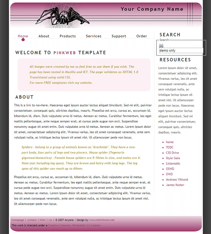 Free PinkWeb Website Template