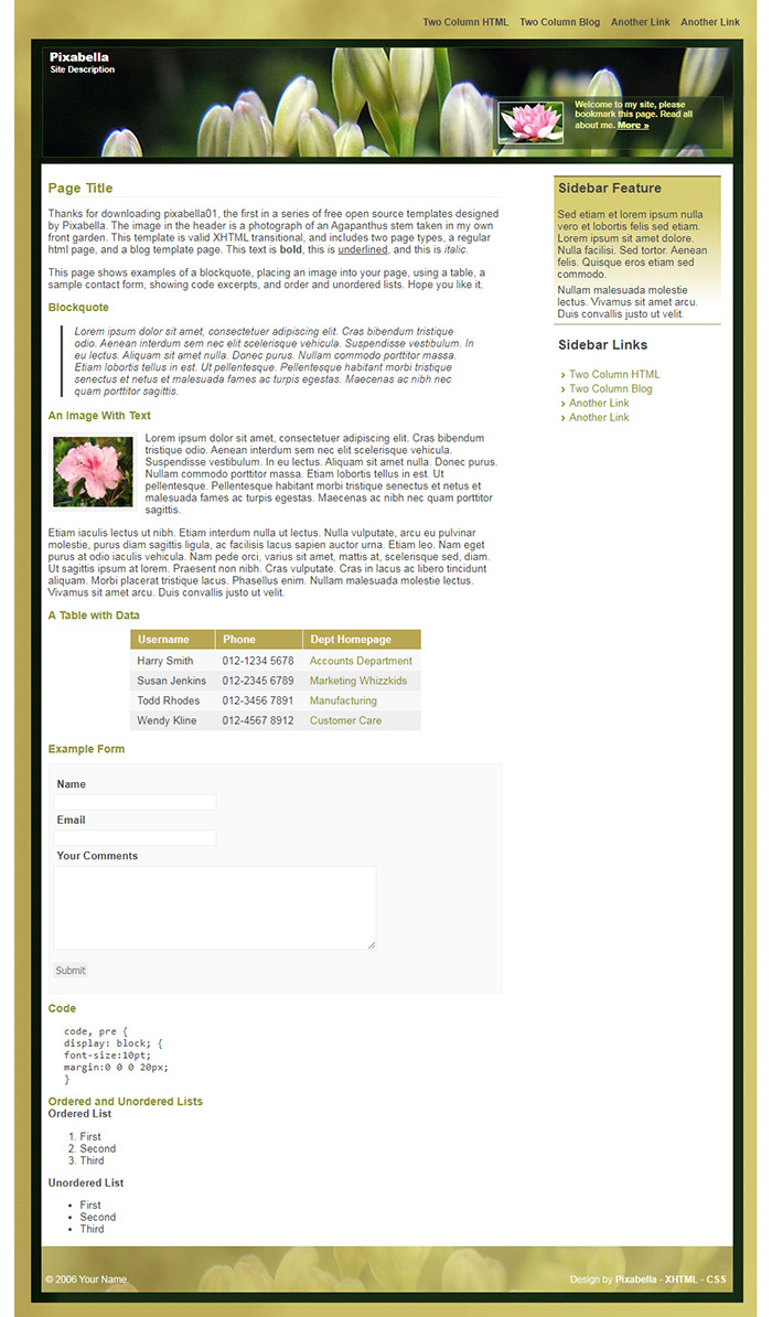 Free Pixabella Website Template