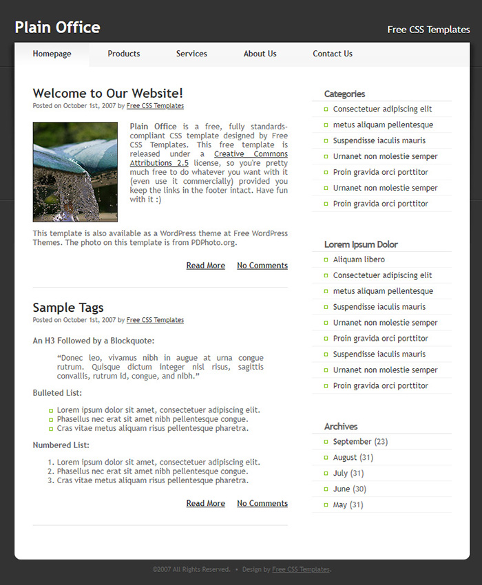Free Plain Office Website Template