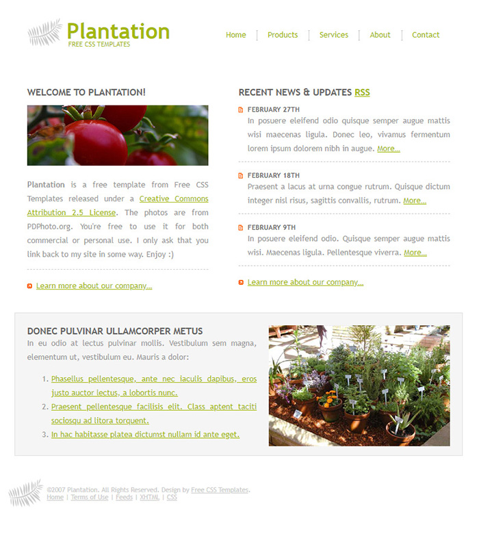Free Plantation Website Template