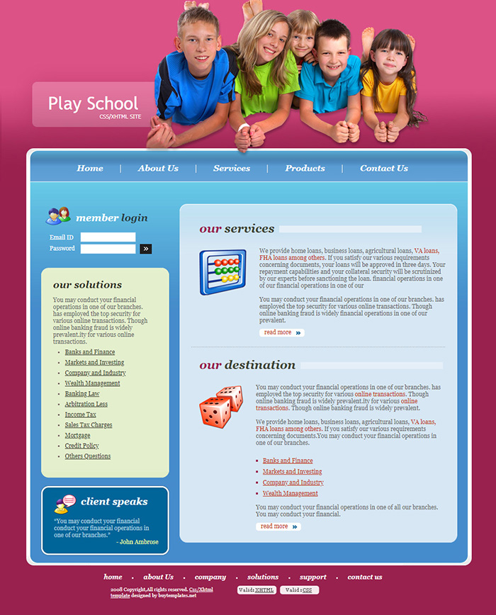 Free Play School Website Template