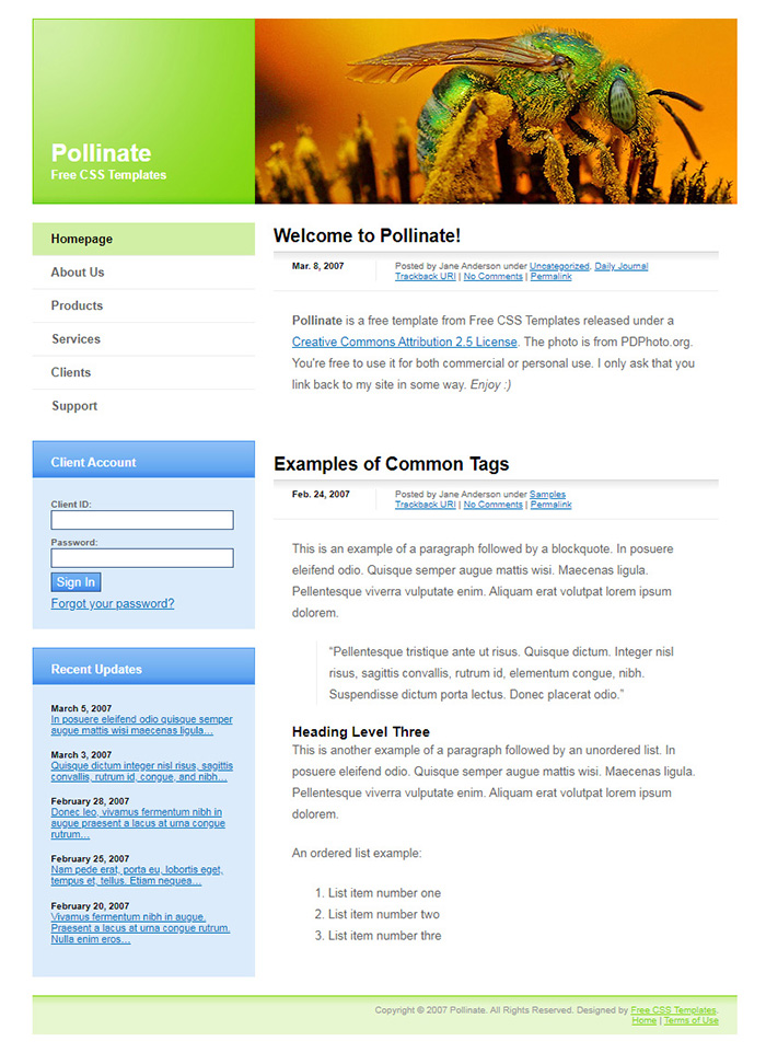 Free Pollinate Website Template