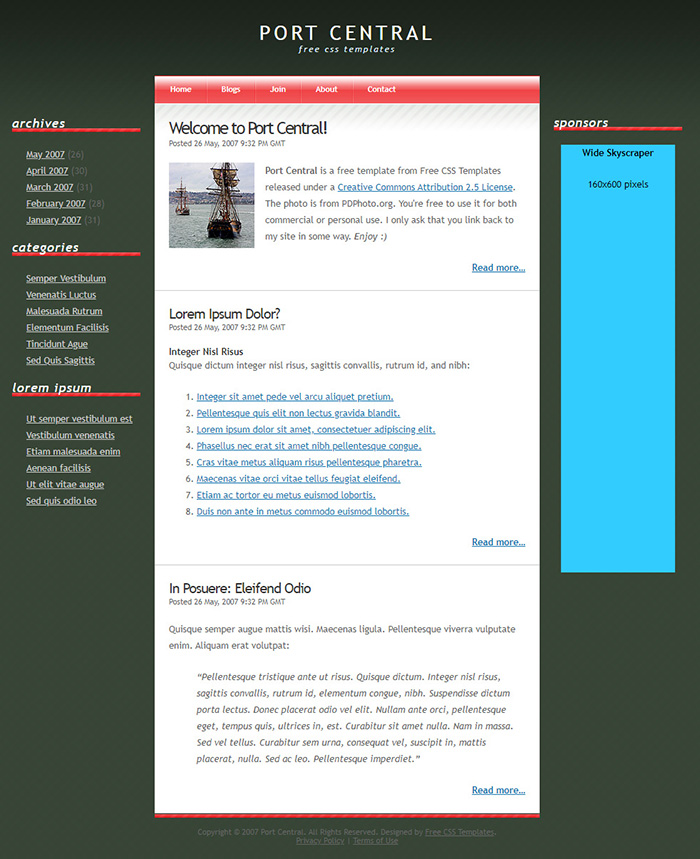 Free Port Central Website Template