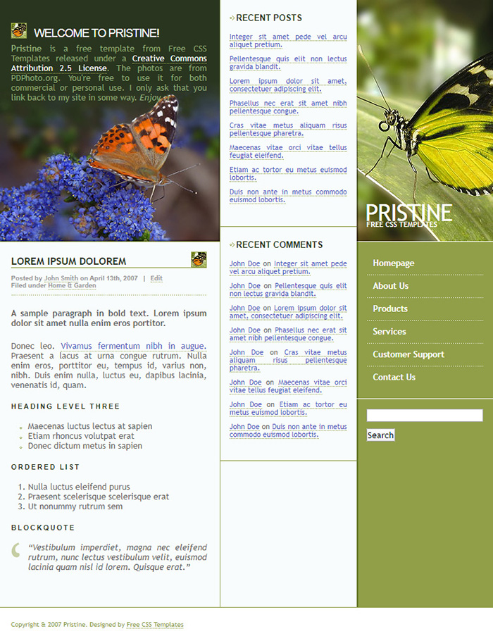 Free Pristine Website Template