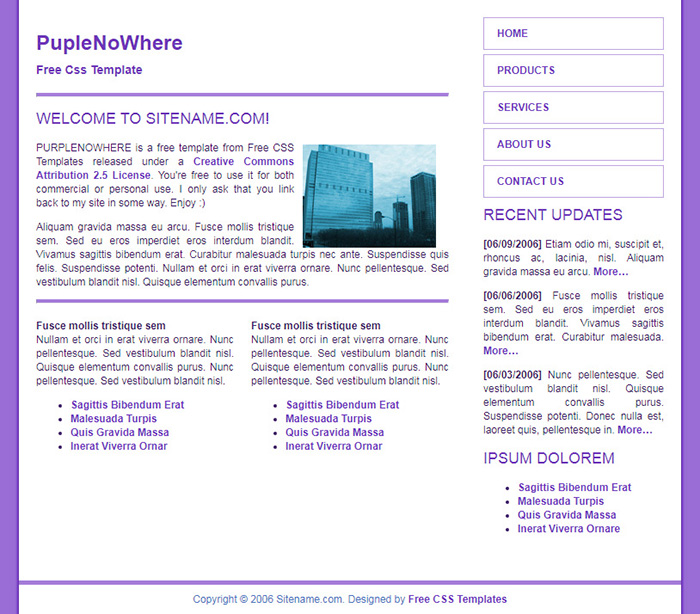 Free PupleNoWhere Website Template