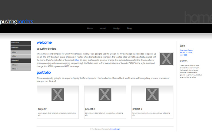 Free pushingborders Website Template