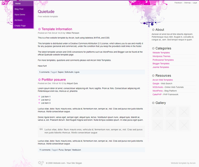 Free Quietude Website Template