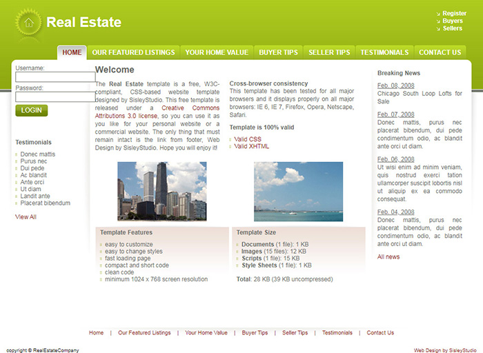 Free Real Estate Website Template