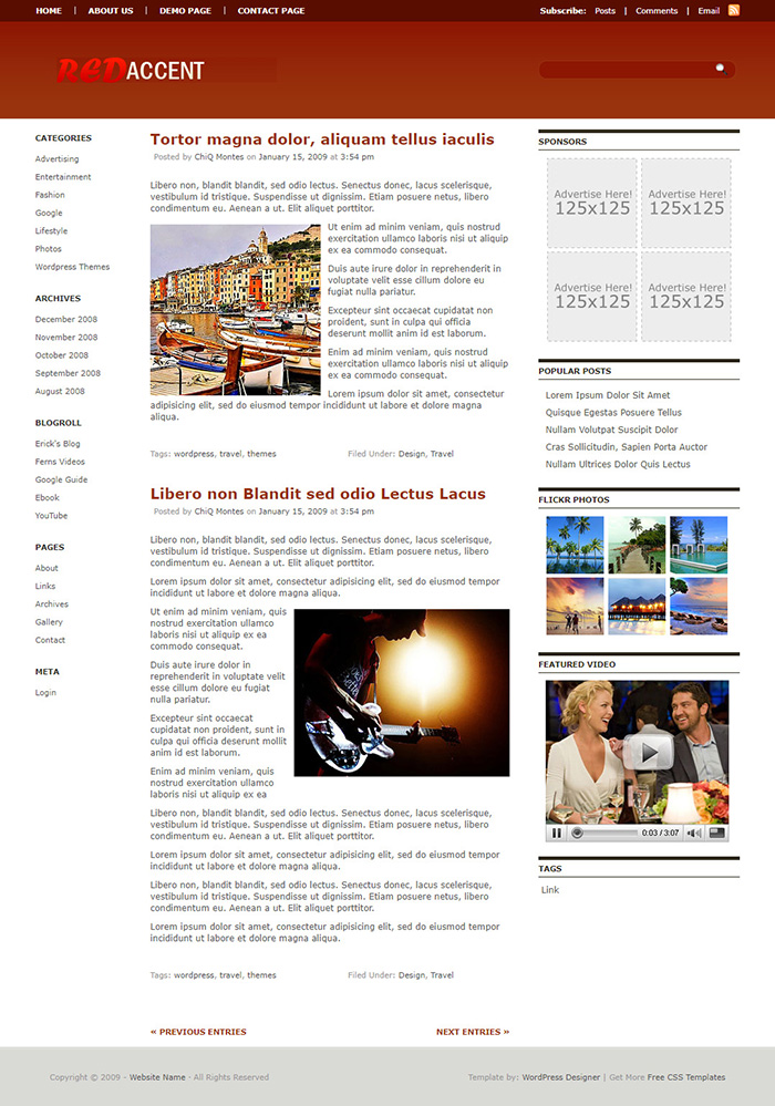 Free Red Accent Website Template