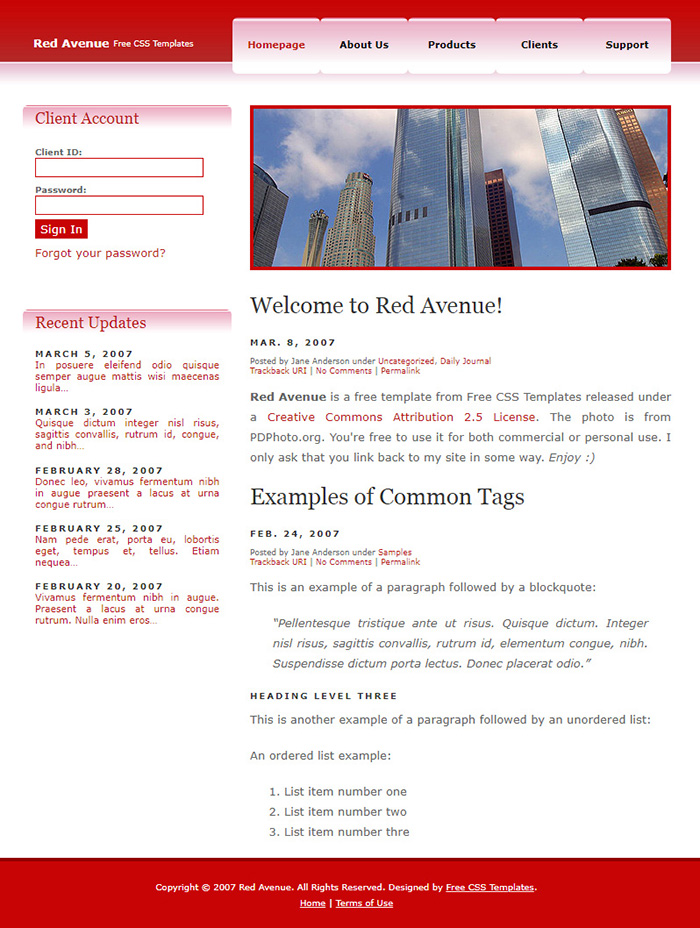 Free Red Avenue Website Template