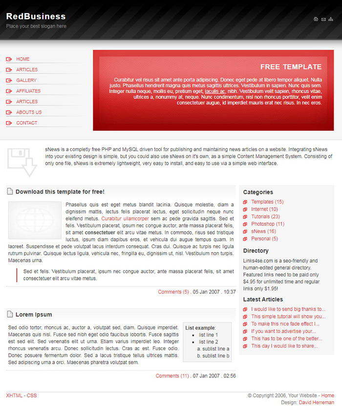 Free RedBusiness Website Template