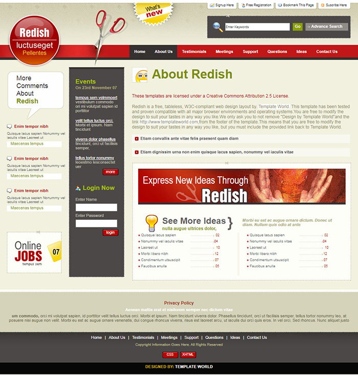 Free Redish Website Template