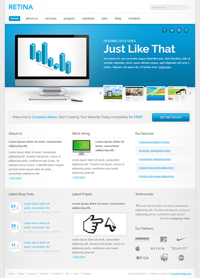 Free Retina Website Template