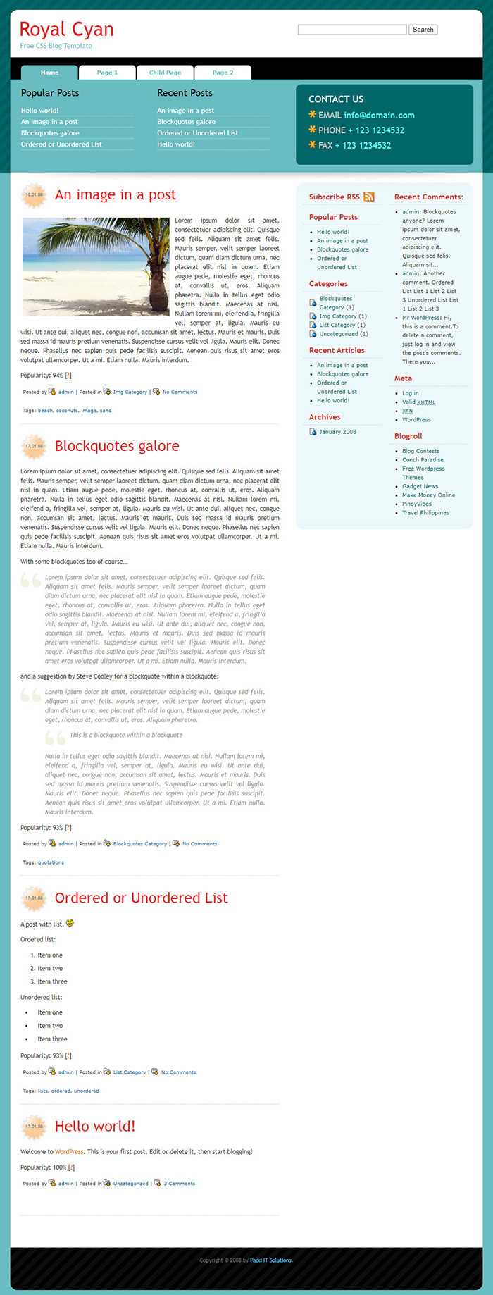 Free Royal Cyan Website Template