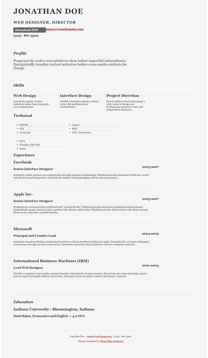 Free Sample Resume Website Template - Free Website Templates, HTML5 ...