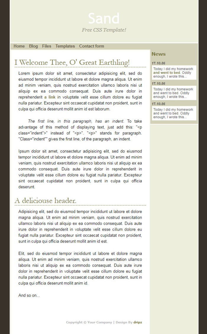 Free Sand Website Template