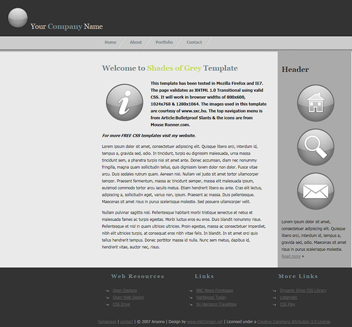 Free Shades of Grey Website Template