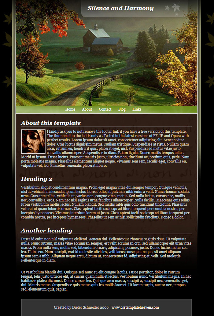 Free Silence and Harmony Website Template