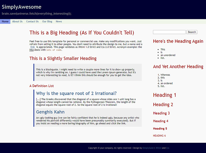 Free SimplyAwesome Website Template