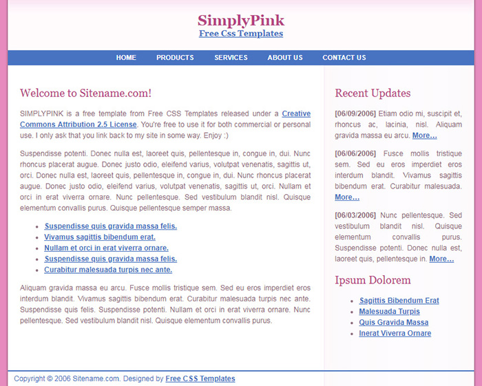 Free SimplyPink Website Template