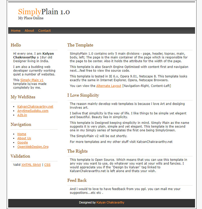 Free SimplyPlain 1.0 Website Template