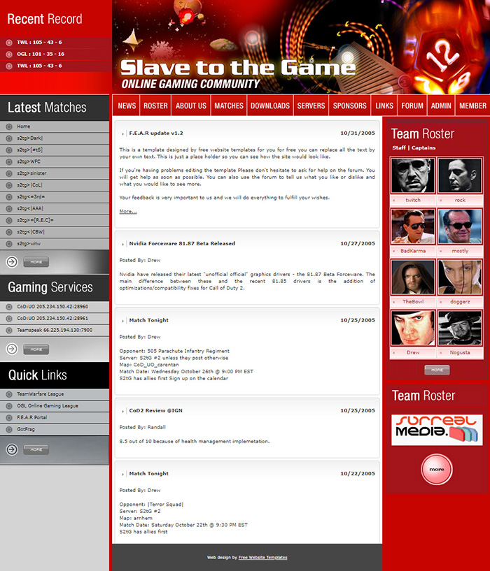 Free Slave to the Game Website Template