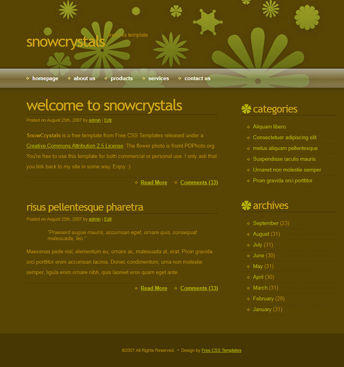 Free SnowCrystals Website Template